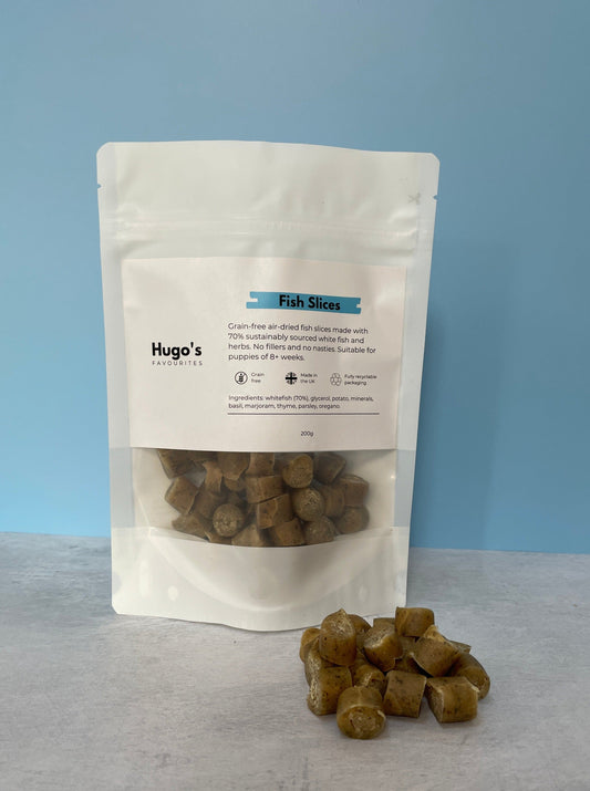 natural dog treats with 70% white fish slices